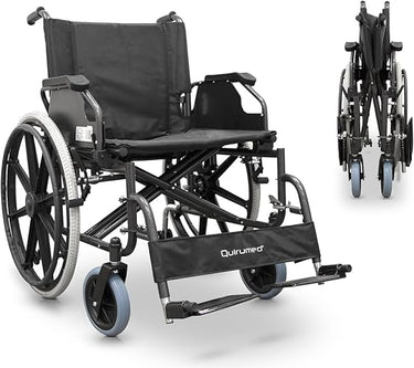 QUIRUMED Silla de ruedas, ANCHO ESPECIAL 56 CM UTILES, plegable, Acero, Acolchado extraíble, asiento amplio, Fácil plegado, Reposabrazos extraíbles, Para mayores, Para minusválidos